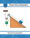 Physical experiment with lifting a load. Thrust and linear momentum on inclined plane. Rollers showing the compound pully system Royalty Free Stock Photo