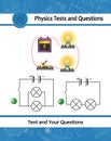 Physical experiment of studying electric current in circuit with simple scheme. Electric circuit has Battery, Light Bulbs