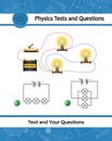 Physical experiment of studying laws of electricity in circuit with simple scheme. Electric circuit in circuit has Battery, Light