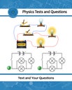 Physical experiment of studying laws of electricity. Ohm\'s law diagram. Electric current voltage resistance in an circuit.