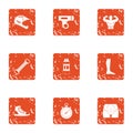 Physical fitness icons set, grunge style