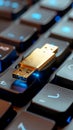 Golden YubiKey-Style Hardware Security Token with Blue LED Glow Royalty Free Stock Photo