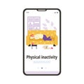 Physical inactivity onboarding mobile app screen, flat vector illustration.