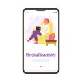 Physical inactivity onboarding page with inactive man flat vector illustration.