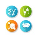 Physical and life sciences flat design long shadow glyph icons set Royalty Free Stock Photo