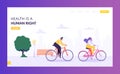 Physical Male and Female Riding Bicycle Landing Page. Healthy Lifestyle Outdoor Concept. Active People Character in Park