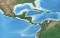 Physical map of Central America and Caribbean