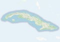 Physical map of the country of Cuba colored