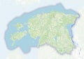 Physical map of the country of Estonia colored