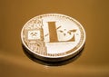 Litecoin silver cryptocurrency on a mirrored surface. Physical representation of a cryptocurrency coin 01 Royalty Free Stock Photo