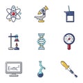 Physical research icons set, cartoon style