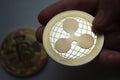 Physical Ripple Coin. Blockchain Cryptocurrency.Virtual Money
