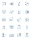 Physical science linear icons set. Kinetics, Dynamics, Thermodynamics, Gravity, Newtonian, Friction, Inertia line vector