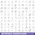 100 physical sciences icons set, outline style
