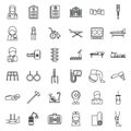 Physical therapist icons set outline vector.Woman disability