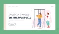 Physical Therapy in Hospital Landing Page Template. Injured Character with Disability Apply Treatment or Rehabilitation