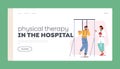 Physical Therapy in Hospital Landing Page Template. Injured Character with Disability Apply Treatment or Rehabilitation