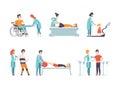 Physical Therapy or Physiotherapy with Therapist Restoring Health after Trauma or Injury Vector Set