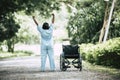 Physical therapy senior woman with wheelchair Royalty Free Stock Photo