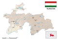 Physical vector map of Central Asian state of Tajikistan with flag