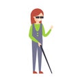 Physically Handicapped Person Living Full Happy Life With Disability Illustration With Smiling Blnd Woman With Stick