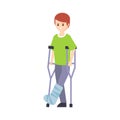 Physically Handicapped Person Living Full Happy Life With Disability Illustration With Smiling Guy With Broken Leg On