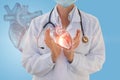 Physician cardiologist shows a human heart . Royalty Free Stock Photo