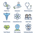 Physician Care Icon Set w medical, patient, and health care, etc