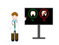 A physician character indicating the need to monitor the health of the teeth Royalty Free Stock Photo