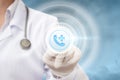 Physician clicks on the call button ambulance . Royalty Free Stock Photo