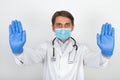 Physician with mask and gloves - stop Royalty Free Stock Photo