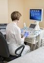 Physician ultrasound at the monitor