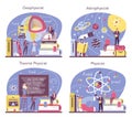 Physicist concept set. Scientist explore electricity, magnetism, light