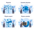 Physicist concept set. Scientist explore electricity, magnetism, light wave