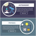Physics and astronomy banners. concept of scientific equipment, work space Royalty Free Stock Photo