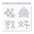 Physics branches line icons set