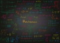 Physics colorful formulas drawn by hand on a black chalkboard for the background. Vector illustration Royalty Free Stock Photo