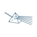 Physics doodle prism. Triangle prism with light waves isolated in white background. Vector illustration