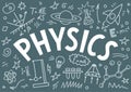 Physics doodles with lettering.