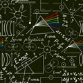 Physics doodles on school squared paper, seamless pattern Royalty Free Stock Photo