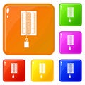 Physics dynamometer for laboratory work icons set vector color