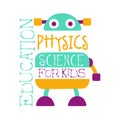Physics education science for kids logo symbol. Colorful hand drawn label