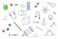 Physics education science with various objects and paper line background - vector illustration