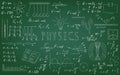 Physics Formulas and Diagrams on Chalkboard Royalty Free Stock Photo
