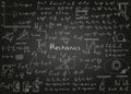 Physics formulas drawn by hand on a black chalkboard for the background. Vector illustration. Royalty Free Stock Photo