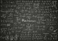 Physics formulas drawn by hand on a black unclean chalkboard for the background. Vector illustration. Royalty Free Stock Photo