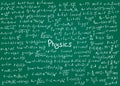 Physics formulas drawn by hand on a green chalkboard for the background. Vector illustration. Royalty Free Stock Photo