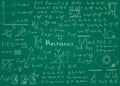 Physics formulas drawn by hand on a green chalkboard for the background. Vector illustration Royalty Free Stock Photo