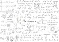 Physics formulas drawn by hand on a white chalkboard for the background. Vector illustration. Royalty Free Stock Photo