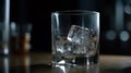 Physics. Ice cube floating in a glass of water. Archimedes principle